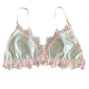 Hanky Panky By Lindsi Lane silver/Grey Silky & pink lace trim bralette New NWT
